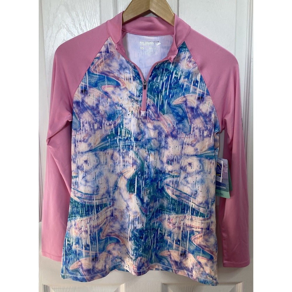 Reel Legends Womens Pink&Blue Water Shirt UPF 50 Moisture Wick 1/4 Zip Sz. XS‎